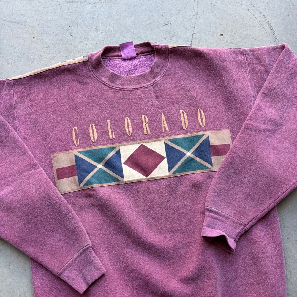 Vintage Colorado Graphic Sweatshirt Mens XL Heavyweight Cotton Plum Geometric